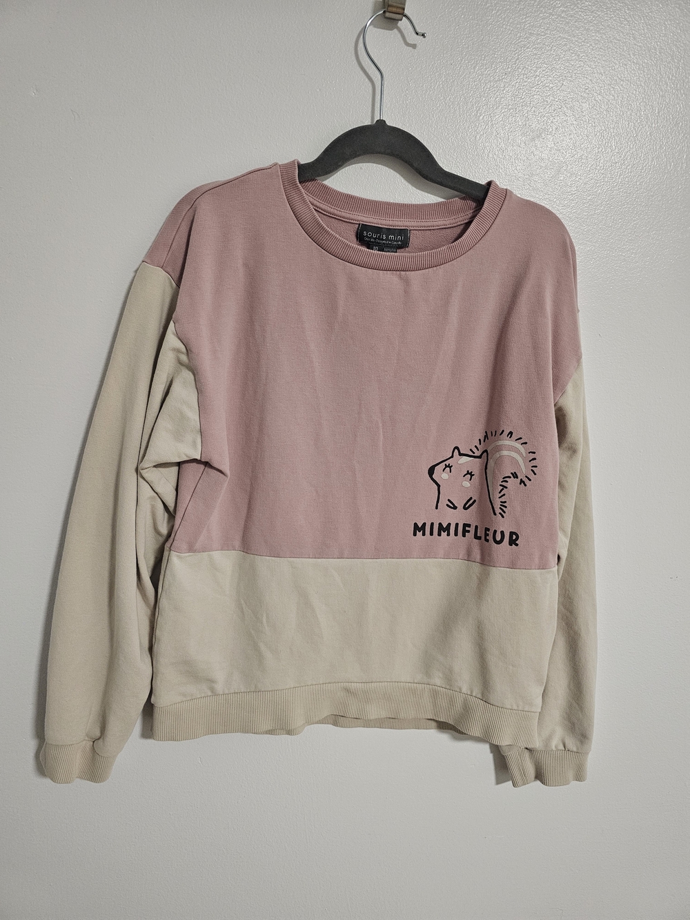 🧸2/20 Souris Mini Kids Colorblock Pink Sweatshirt Mimifleur Size 10 Girl